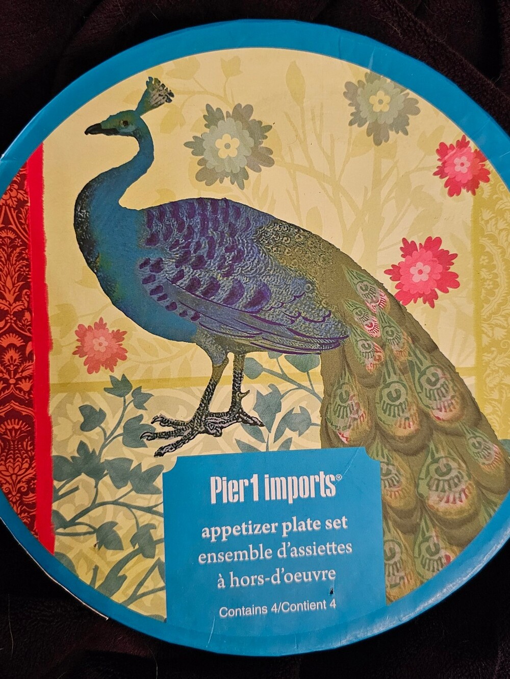 NIB Pier 1 Imports Peacock 6” Glass Appetizer Plates Set of 4 Retired - Picture 2 of 7